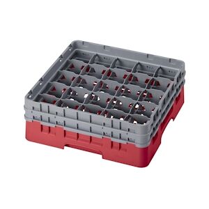 CAMBRO - 25S434-163 - Casiers de lavage 25 comp. - 8,7 cm Ø máx. - Haut max 13,5 cm - 50 x 50 x 18,4 cm - Rouge Rosé