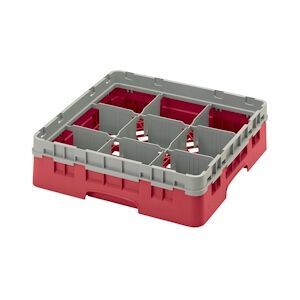 CAMBRO - 9S318-163 - Casiers de lavage 9 comp. - 14,8 cm Ø máx. - Haut max 9,4 cm - 50 x 50 x 14,3 cm - Rouge Rosé