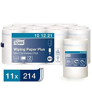 Tork Essuie-tout Mini M1 Wiping Paper Plus, double épaisseur, 214 feuilles, gaufré, recyclé, 215 mm, blanc - Publicité
