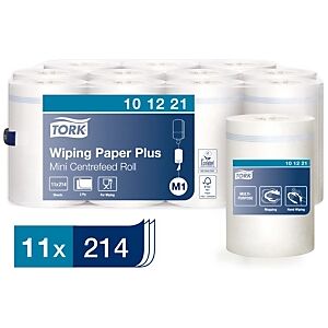 Essuie-tout Mini M1 Wiping Paper Plus, double épaisseur, 214 feuilles, gaufré, recyclé, 215 mm, blanc