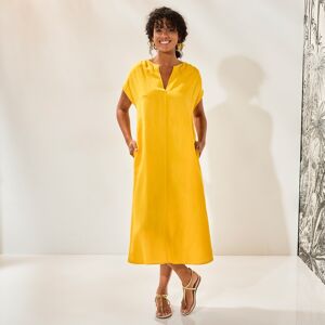 Robe midi unie manches courtes, en viscose lin - BlancheporteUne robe lumineuse pour mettre en valeur les peaux halees, evasee pour flatter les courbes et legere pour resplendir aussi quand la temperature monte... Inspiree du caftan, elle se porte a la pl