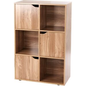 Meuble de rangement STAVRA - 6 cases, 3 portes - BlancheporteCoup de cÅur pour ce meuble de rangement, reÌaliseÌ dans un bois solide, joliment veineÌ, aÌ laestheÌtisme simple et graphique ! Parfait comme bibliotheÌque au salon, meuble de rangemen