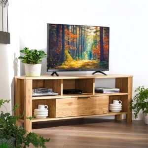 Meuble TV d?angle - BlancheportePour faire du coin tele un espace confortable, chaleureux et bien organise, voici le meuble d?angle ideal et indispensable ! On affectionne particulierement ses multiples rangements et son espace pour camoufler les branchem