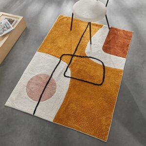 Tapis grand format imprime retro - rectangulaire - BlancheporteFormes douces et graphiques pour ce tapis moderne beige avec des motifs geometriques dans des combinaisons de couleurs tendances. Il creera une atmosphere confortable et elegante dans n'import