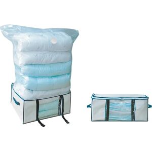 Boîte de stockage avec housse sous vide - BlancheporteUne boîte avec poignees qui contient une housse sous vide pour stocker un maximum de vetements a l