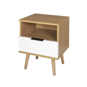 Blancheporte Table de chevet bois et blanc - 1 niche 1 tiroir - BlancheportePour les inconditionnels du style scandinave, cette table de chevet associe le bois clair au blanc et donne fraicheur et style à votre chambre ! On adore le côté rétro des pieds o