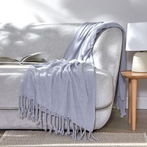 Plaid en maille chenille, a franges - Blancheporte Gris Plaid : 130x170cm