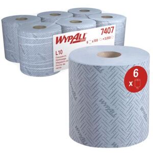 Papier d'essuyage simple épaisseur Wypall L10 - 500 feuilles - 185 mm - Bleu - lot de 6 bobines