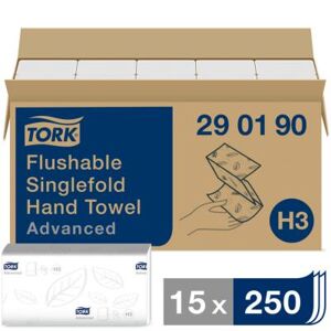 Essuie-mains Tork pliage en V à dissolution rapide  - 290190 - colis de 15 paquets de 250 feuilles - pour TORK H3 - Publicité