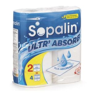 Essuie-tout Sopalin Ultr'Absorb - maxi rouleaux de 130 feuilles gaufrées - blanches - lot de 2 - Publicité