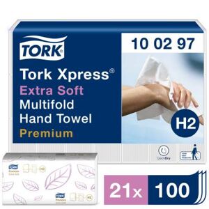 Essuie mains Tork Xpress extra doux - 100297 - pliage en M- 21 paquets de 100 feuilles - pour TORK H2 - Publicité