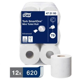 Lot de 12 rouleaux Papier toilette Mini Advanced TORK - 472193 - 2 plis 620 feuilles Ecolabel pour distrib SmartOne T9 - Publicité