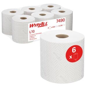 Papier d'essuyage simple épaisseur Wypall L10 - 630 feuilles - 185 mm - Blanc - lot de 6 bobines - Publicité