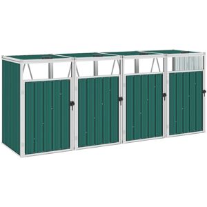 vidaXL Copri Bidone Rifiuti Quadruplo Verde 286x81x121 cm in Acciaio