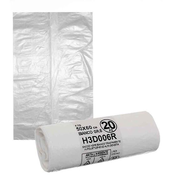 bio extrusion 20 sacchetti immondizia bianchi in plastica hdpe 50 x 60 cm