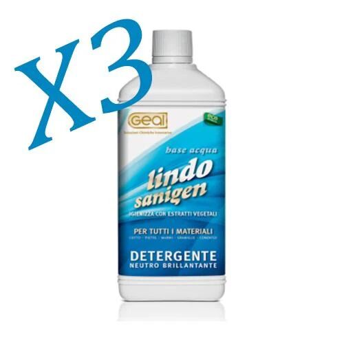 Geal Detergente Neutro Brillantante Per Ogni Superficie Lavabile Anche Trattata 3x1l Lindo Sanigen