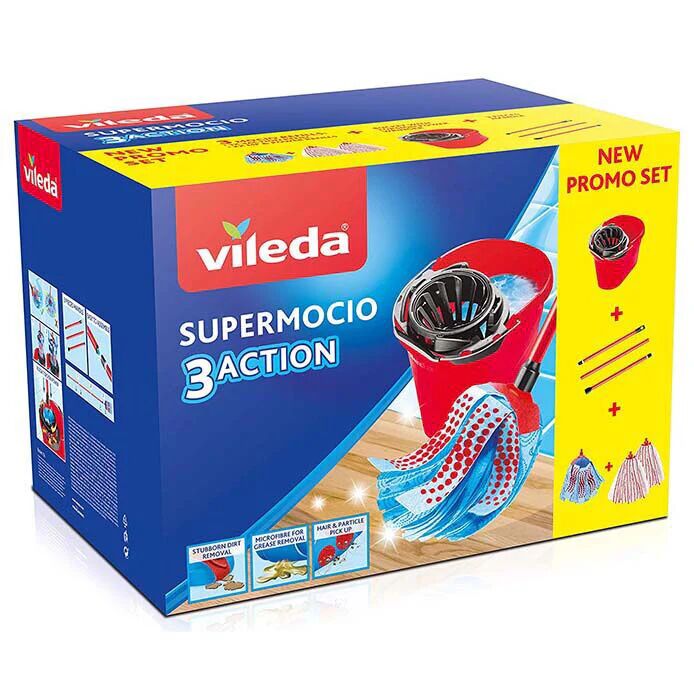 Vileda SuperMocio box sistema a mocio e secchio Serbatoio singolo Nero, Rosso