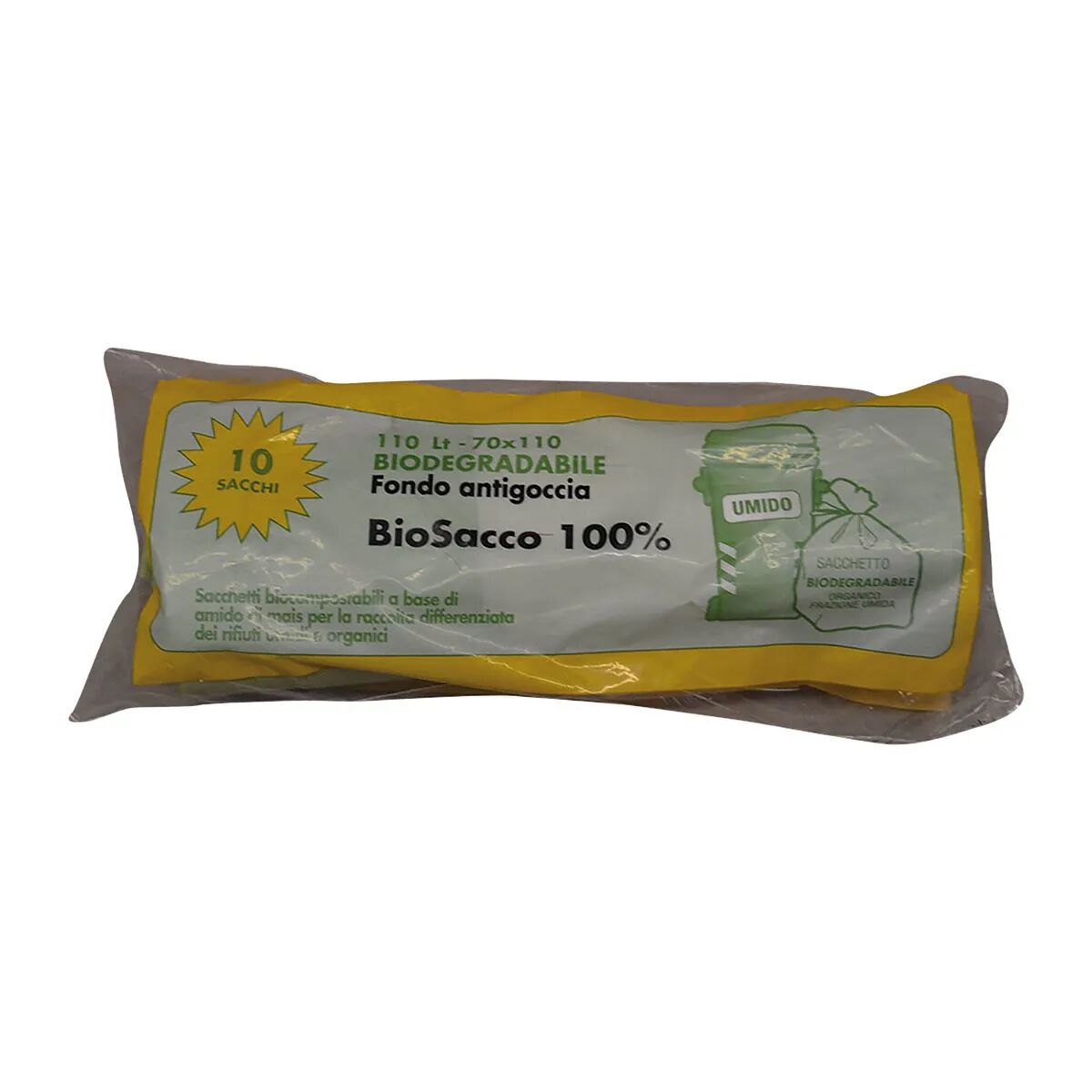 Sacco Pattumiera Biodegradabile Verde 70x110 Cm 10 Pezzi Per Condominio - Con Manici