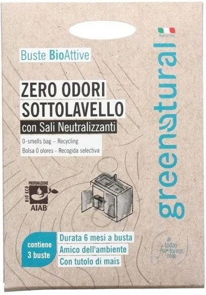 greenatural Profumatori per Ambiente Zero Odori Sottolavello con Sali Neutralizzanti 3 Buste