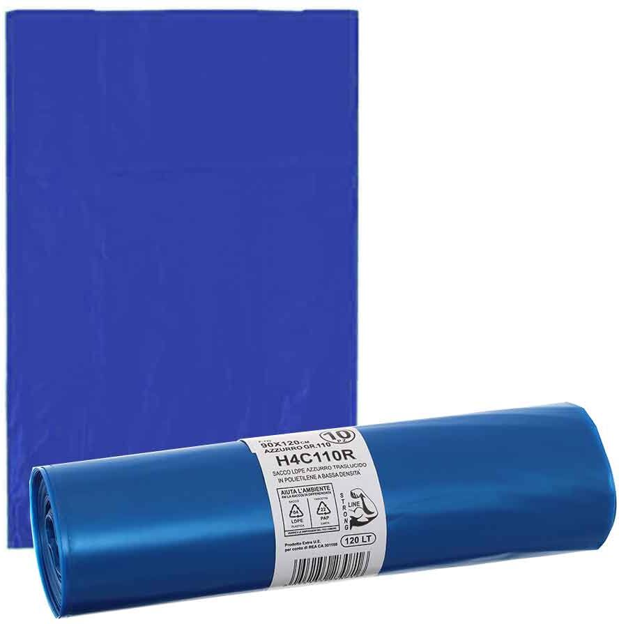 Bio Extrusion 10 Sacchi Spazzatura Blu Extra Resistenti In Plastica Ldpe 90 X 120 Cm