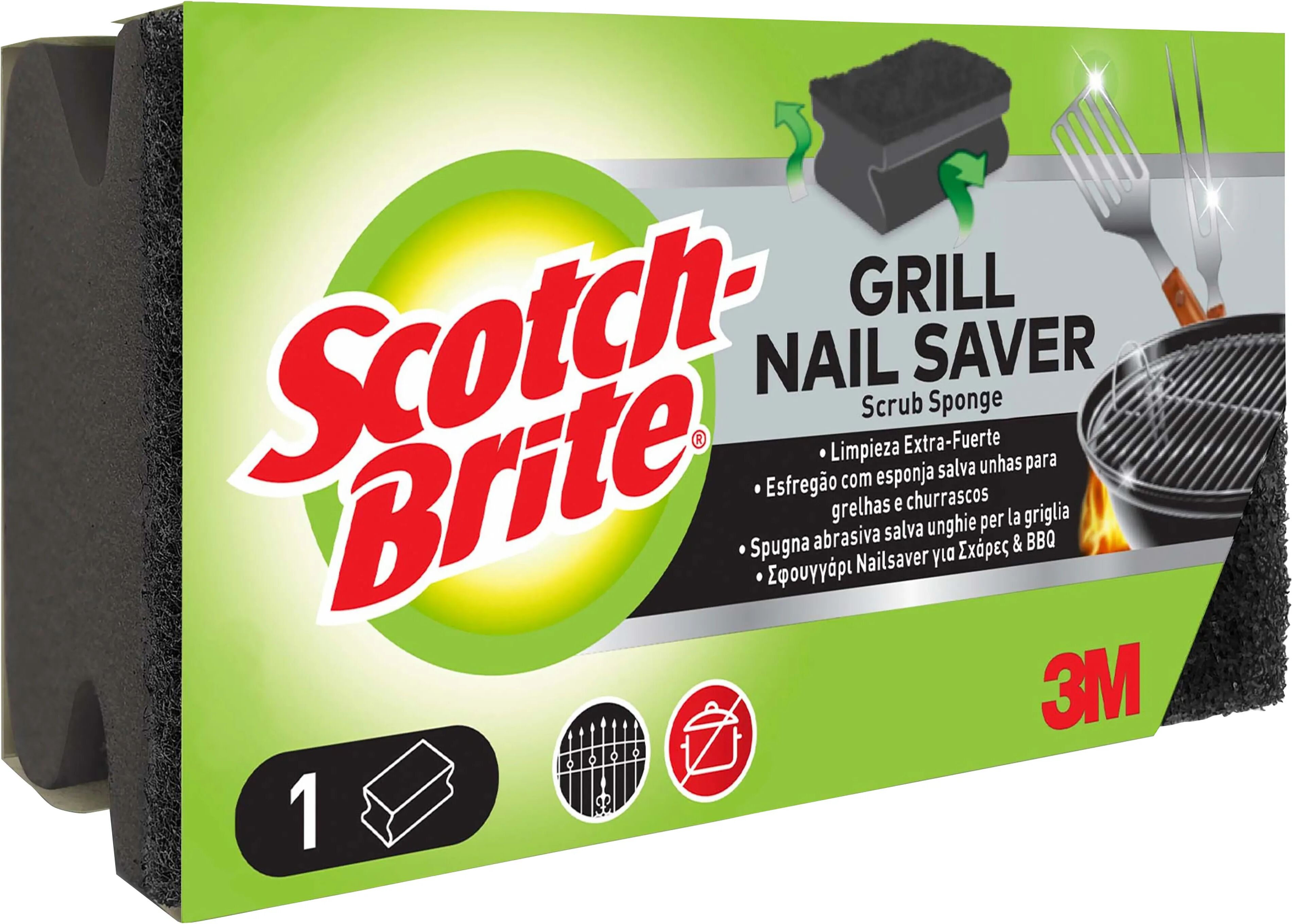 3M SPUGNA SCOTCH BRITE PER BBQ E GRILL ABRASIVA E SALVAUNGHIE NERA 1 PEZZO