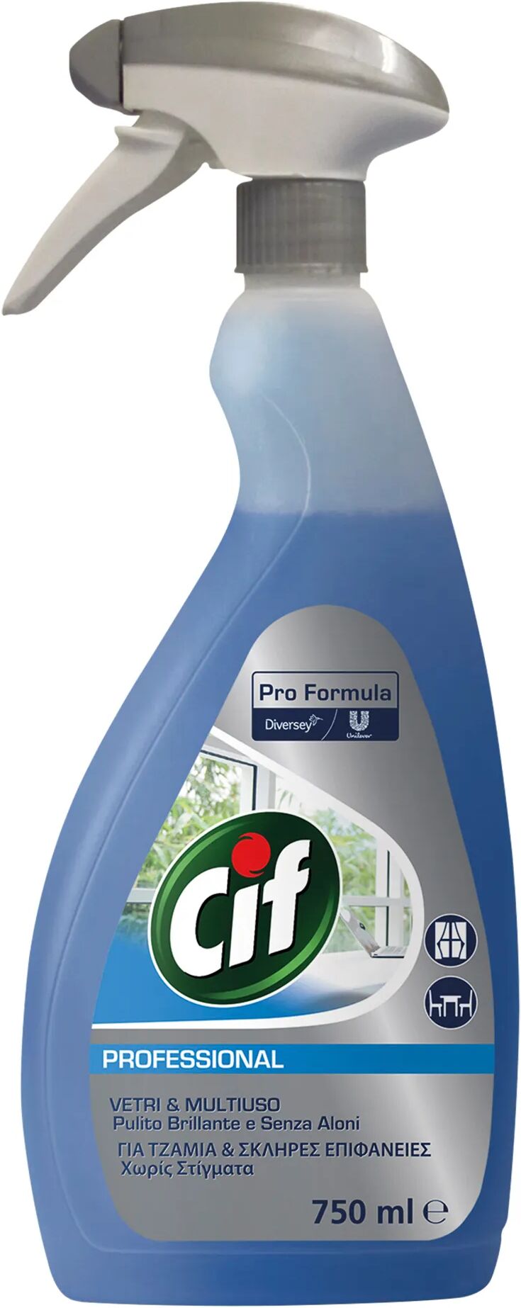 Cif DETERGENTE VETRI ANTIALONE  0,75 l EFFICACE SU SPORCO E GRASSO FORMULA ANTIODORE