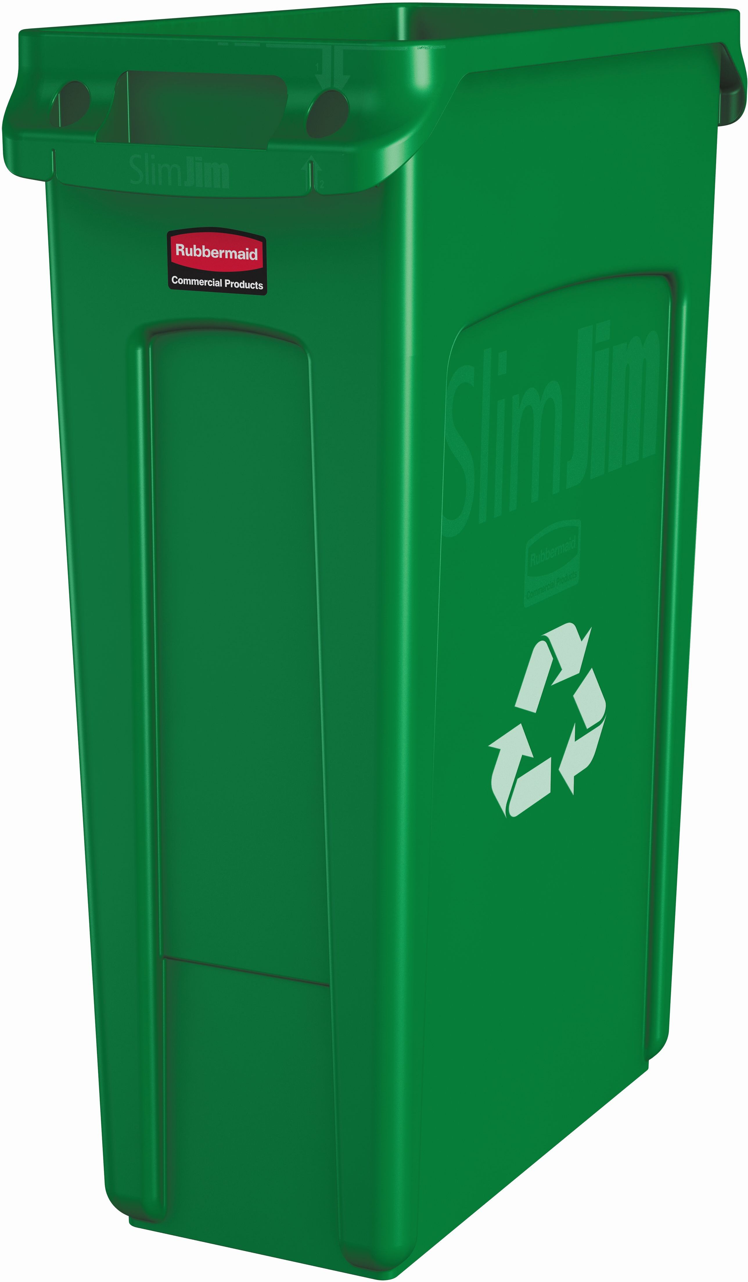 Rubbermaid Slim Jim met luchtsleuven 87 ltr, Rubbermaid, model: VB 186390, groen, recyclingsymbool