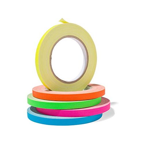 Modulor Stofband "Gaffa", neonkleurige kleefband set van PE-gecoat weefsel, sterk klevende gaffa-band met natuurrubber, 5 rollen 10 mm x 25 m, blauw, geel, oranje, groen, roze