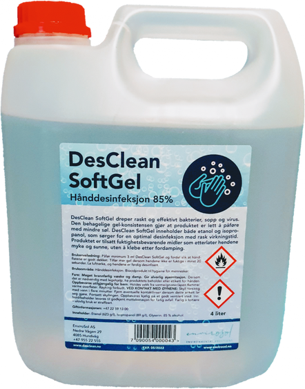 Smittevern Desinfiserende Gel Desclean Softgel 85% - 4 Liter