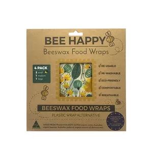 Bee Happy Beeswax Food Wraps - 4 Pak