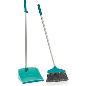 Broom set with long handle and open dust pan, green (41404) - Leifheit