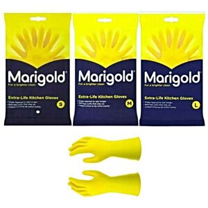 (SMALL) 6 PAIRS MARIGOLD KITCHEN GLOVES ORIGINAL S / M / L EXTRA LIFE CLEANING &