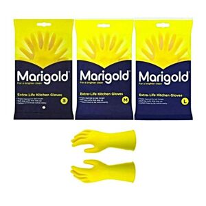(LARGE) 6 PAIRS MARIGOLD KITCHEN GLOVES ORIGINAL S / M / L EXTRA LIFE CLEANING &
