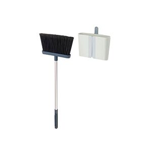Joseph Joseph CleanStore Wall-mounted Adjustable Long Handle Broom Sweeper with Dust-shield Storage, Indoor Sweeping Floor Brush with Soft Bristles and Comb