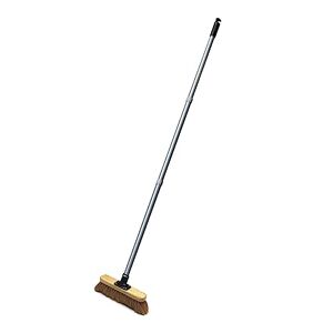 Addis Outdoor Patio 27.5cm 11 inch Complete Soft Natural Coco Bristles Wooden Broom with 3 pcs Metal handle, Natural Black Metallic