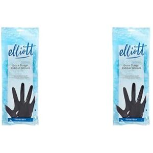 Elliott Heavy Duty Household and Maintenance Rubber Gloves, large Size Gloves with breathable flock Lining and non-slip grip, One pair of Black Gloves (Pack of 2)