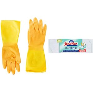 Marigold Unisex Gloves, Marigold Extra Life Kitchen Gloves Small, Yellow & Spontex Washups Non Scratch Sponge Scourers, Pack of 4