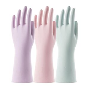 COOLJOB Rubber Cleaning Gloves, Reusable Scented Household Gloves, Non-Slip Waterproof Latex Gloves for Kitchen, Dishwashing, Laundry, Pink, Green, Purple (3 Pairs L)