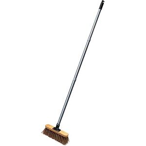 Addis Outdoor Multi-purpose Sweeping 26.5cm 10.5 inch Complete Stiff Natural Bassine Bristles Wooden Broom with 3 pcs Metal handle, Natural Black Metallic