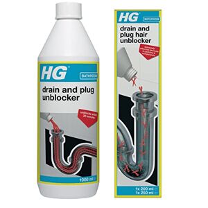 HG Drain and Plug Unblocker, Effectively Removes Blockages, Unblocks Drain Pipes & More (1L) + HG Drain and Plug Hair Unblocker, Removes Hair from Showers & More, Unblocks Quickly (200ml + 250ml)