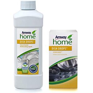 Amway Dish Drops 1 Litre Concentrated Washing-Up Liquid + Amway Pack of 4 Stainless Steel Scrubbing Tortilles