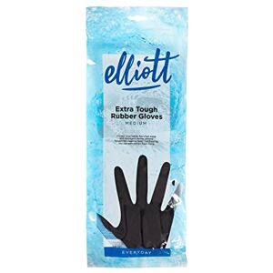 Elliott Heavy Duty Household and Maintenance Rubber Gloves, Medium Size Gloves with breathable flock Lining and non-slip grip, One pair of Black Gloves