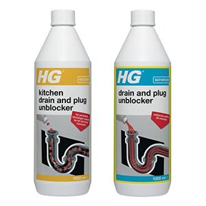 HG 139100106 liquid drain unblocker, 1 & 481100106 Kitchen Drain 1L-Effective and Natural Sink Unblocker-for Persistent Blockages, Multi