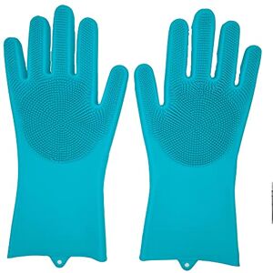 Onlineforu lTD Magic Cleaning Gloves BLUE Reusable Silicone Cleaning Gloves Dishwashing Scrubber ，Dish Wash Scrubbing Sponge Gloves with Bristles, Great for Washing