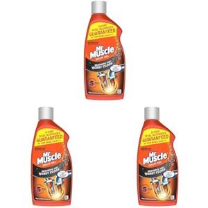 Mr Muscle Drain Unblocker, Sink & Drain Cleaner, Fast Acting Heavy Duty Drain Gel, Dissolves Clogs, Works 3x Better Than Bleach, Safe for All Pipes, 500ml (Pack of 3)