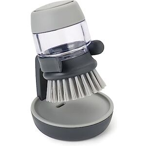 Joseph Joseph Palm Scrub Refillable Soap Dispensing Cleaning Washing Up Kitchen Brush with Storage Stand Holder, Grey