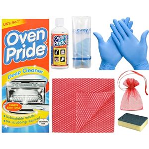 OGD COMMERCE Oven Pride Deep Cleaner Oven Kit, (Set Contains: 1x Bottle of 500ml, 1x Bag, 1X Pair of Gloves) + Gift for You: 1x Cleaning Wipe + 1x Scourer Sponge + Organza Small Bag