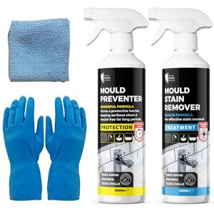 READY STEADY DEFEND Complete Mould Protection Kit: Dual-Action Remover & Preventer, Eco-Friendly, for Kitchen/Bathroom, Includes Gloves & Cloth, 2x500ml