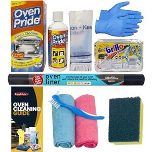 Fabylz Mart Oven Cleaning Kit with Oven Liner, Oven Pride Oven Cleaner 500ml, Heavy Microfibre Cloth x2, Brillo Pads, Spontex Sponge, Cleaning Brush & Bag, Instructional Guide