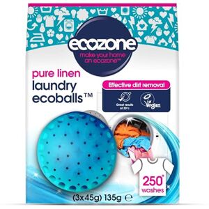 Ecozone Ecoballs, Laundry Pods for Washing Machines, Re-Usable Hypoallergenic Capsule with Pellets, Pure Linen Fragrance, Natural Vegan & Eco Friendly, Refillable Detergent Alternative (250 Washes)